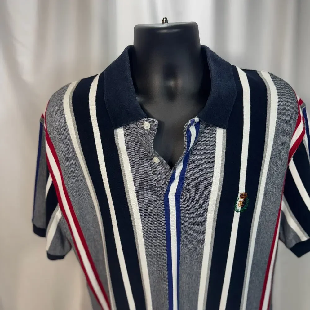 Chaps Ralph Lauren Polo Shirt Men's L Striped Crest Logo Cotton Preppy Golf